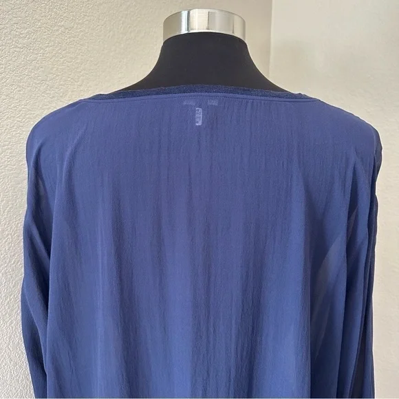 Eileen Fisher 100% silk Navy Blue 3/4 Sleeve Blouse Size L - Picture 9 of 12